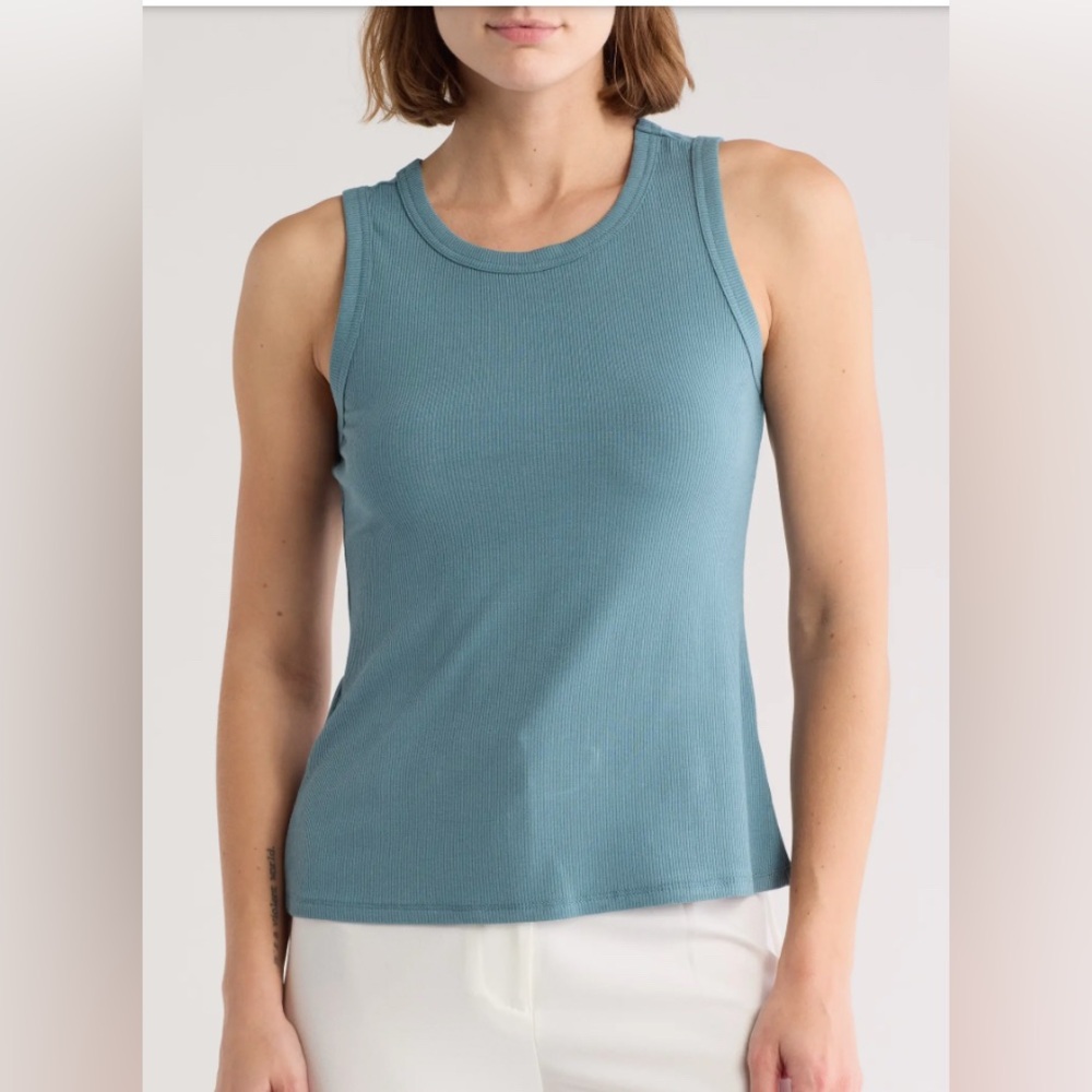 Halogen Blue Fitted Ribbed Tank Top Small
